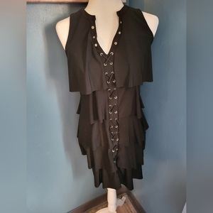 White House‎ Black Market mini ruffle layer black dress size XXS